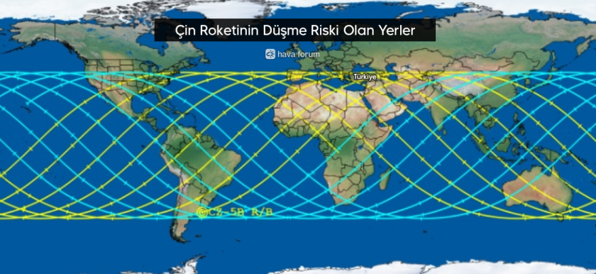 roketin-dusme-riski-olan-yerler-840x386 Çin'in 22,5 Tonluk Uzay Roketi Kontrolden Çıktı, Düşecek ! Türkiye'ye de Düşebilir... Haberler 